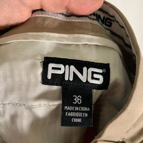 Ping Golf Shorts Men's 36 Khaki Brown Pleated Polyester Pockets 9" Inseam - Picture 4 of 7